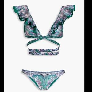 Zimmermann Teal Green Paisley Trim Bikini Bottoms